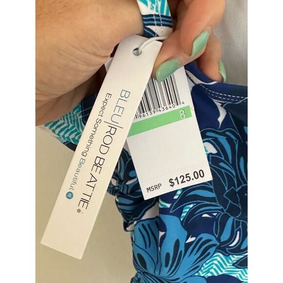 BLEU/ROD BEATTIE BLUE FLORAL 1 PIECE‎ ADJUSTABLE STRAPS - NWT - Picture 3 of 4